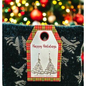 Christmas Tree Earrings Hypoallergenic Crystal Silver Tone Holiday Jewelry